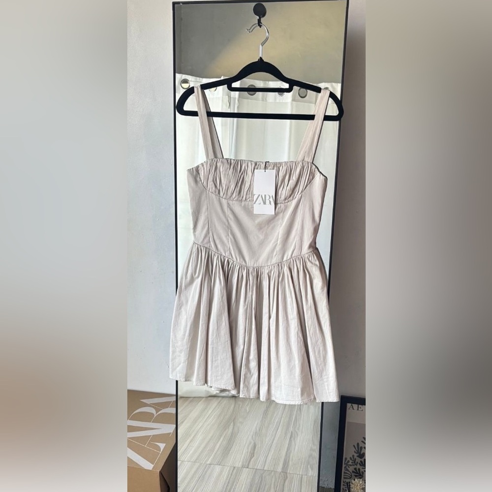 Zara Ivory Strapless Mini Dress